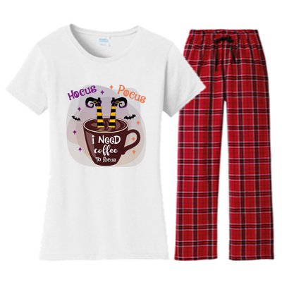 Hocus Pocus I Need Coffee To Focus Funny Halloween Costume Women's Flannel Pajama Set