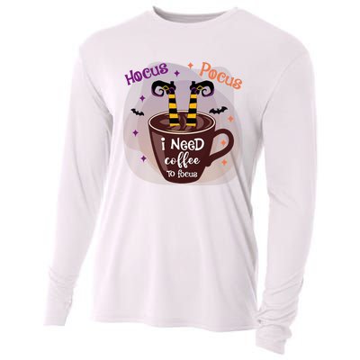 Hocus Pocus I Need Coffee To Focus Funny Halloween Costume Cooling Performance Long Sleeve Crew