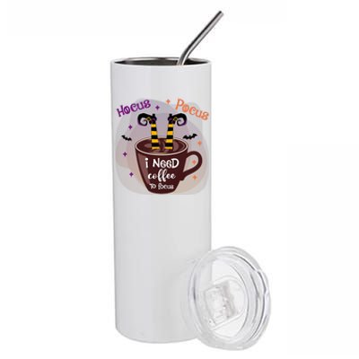 Hocus Pocus I Need Coffee To Focus Funny Halloween Costume Stainless Steel Tumbler