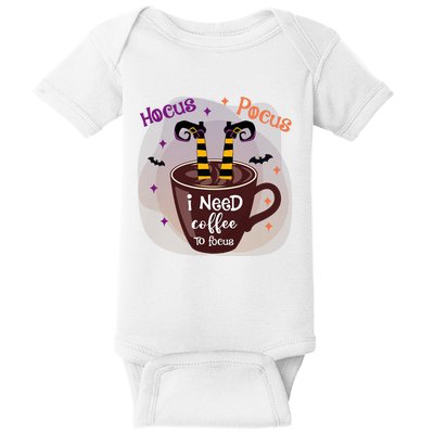 Hocus Pocus I Need Coffee To Focus Funny Halloween Costume Baby Bodysuit