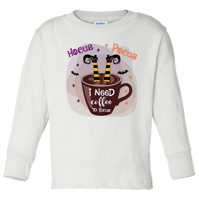 Hocus Pocus I Need Coffee To Focus Funny Halloween Costume Toddler Long Sleeve Shirt