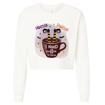 Hocus Pocus I Need Coffee To Focus Funny Halloween Costume Cropped Pullover Crew