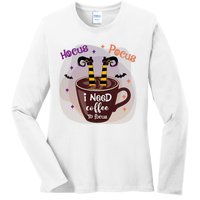 Hocus Pocus I Need Coffee To Focus Funny Halloween Costume Ladies Long Sleeve Shirt