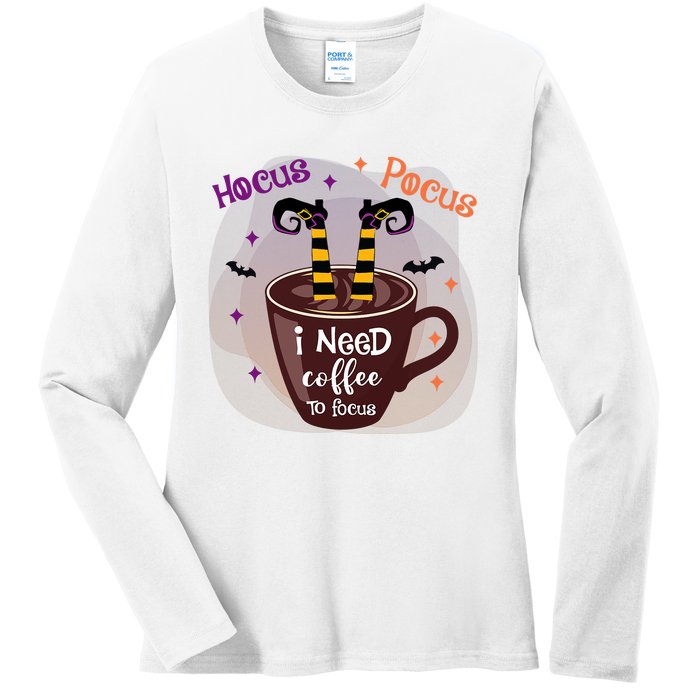 Hocus Pocus I Need Coffee To Focus Funny Halloween Costume Ladies Long Sleeve Shirt