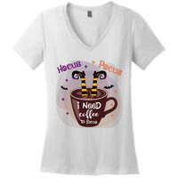 Hocus Pocus I Need Coffee To Focus Funny Halloween Costume Women's V-Neck T-Shirt