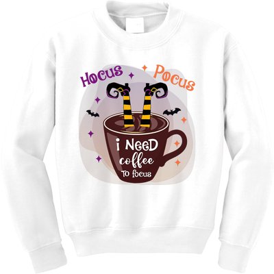 Hocus Pocus I Need Coffee To Focus Funny Halloween Costume Kids Sweatshirt