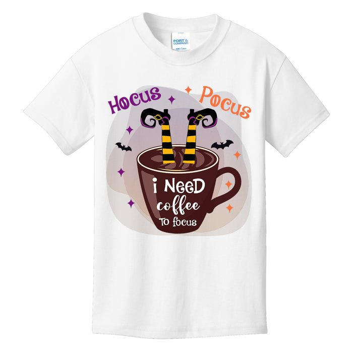 Hocus Pocus I Need Coffee To Focus Funny Halloween Costume Kids T-Shirt