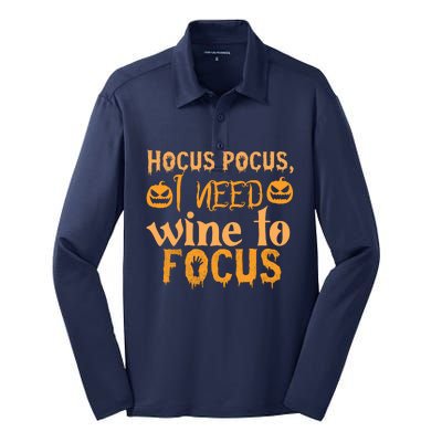 Hocus Pocus I Need Wine To Focus Halloween Quote Silk Touch Performance Long Sleeve Polo