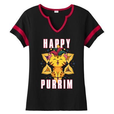 Happy Purrim Jewish Holiday Purim Ladies Halftime Notch Neck Tee