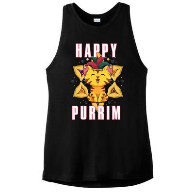 Happy Purrim Jewish Holiday Purim Ladies PosiCharge Tri-Blend Wicking Tank