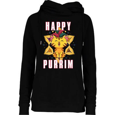 Happy Purrim Jewish Holiday Purim Womens Funnel Neck Pullover Hood