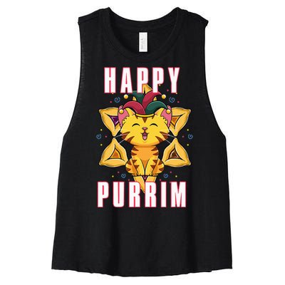 Happy Purrim Jewish Holiday Purim Women's Racerback Cropped Tank