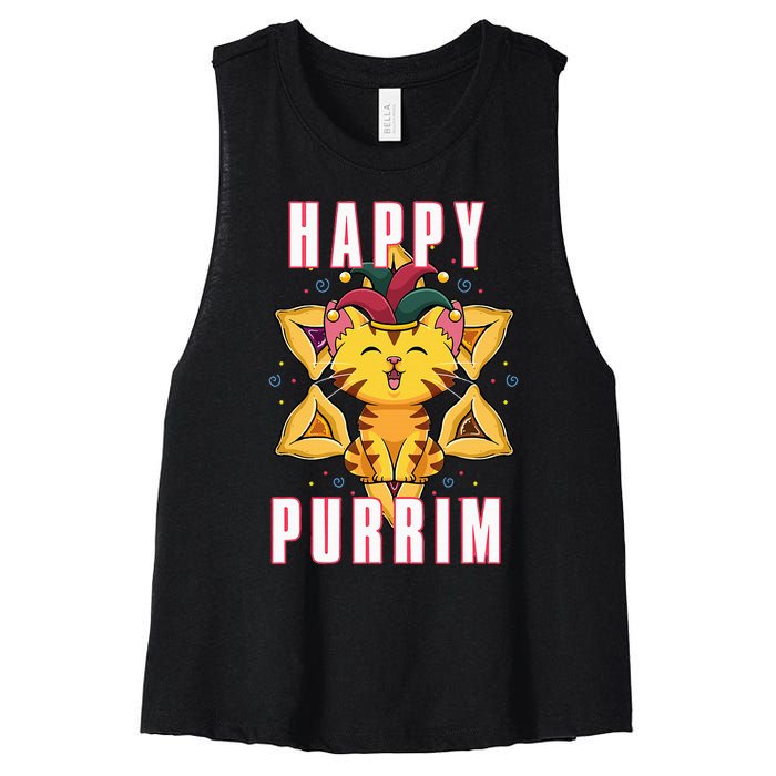 Happy Purrim Jewish Holiday Purim Women's Racerback Cropped Tank