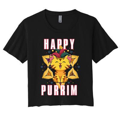 Happy Purrim Jewish Holiday Purim Women's Crop Top Tee