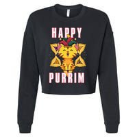 Happy Purrim Jewish Holiday Purim Cropped Pullover Crew