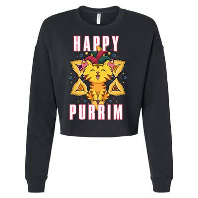 Happy Purrim Jewish Holiday Purim Cropped Pullover Crew