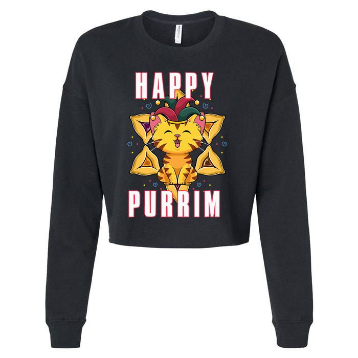 Happy Purrim Jewish Holiday Purim Cropped Pullover Crew