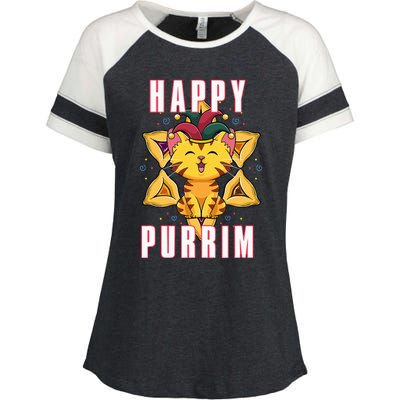 Happy Purrim Jewish Holiday Purim Enza Ladies Jersey Colorblock Tee