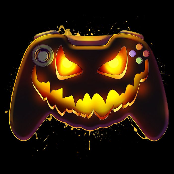 Halloween Pumpkin Jack O Lantern Face Video Game Controller 7-Panel Snapback Hat