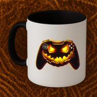 Halloween Pumpkin Jack O Lantern Face Video Game Controller Mug