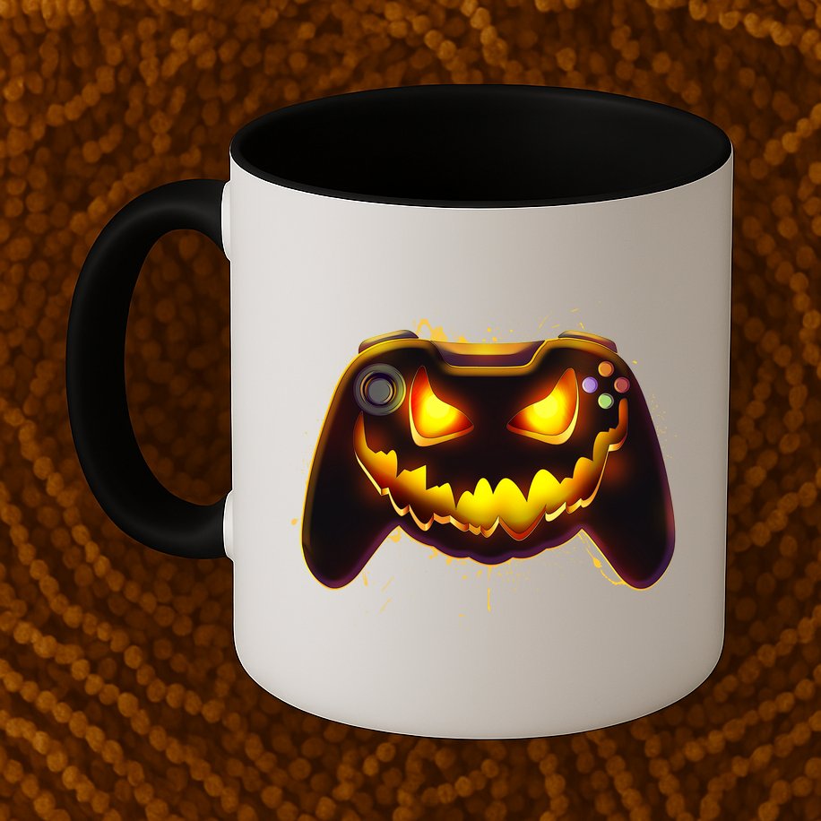 Halloween Pumpkin Jack O Lantern Face Video Game Controller Mug