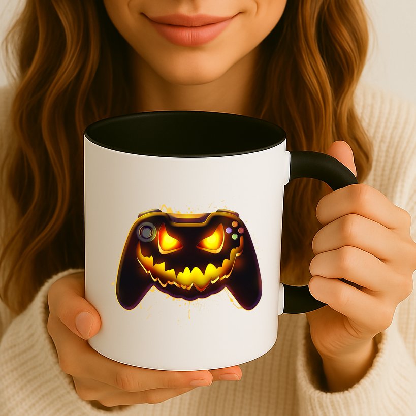 Halloween Pumpkin Jack O Lantern Face Video Game Controller Mug