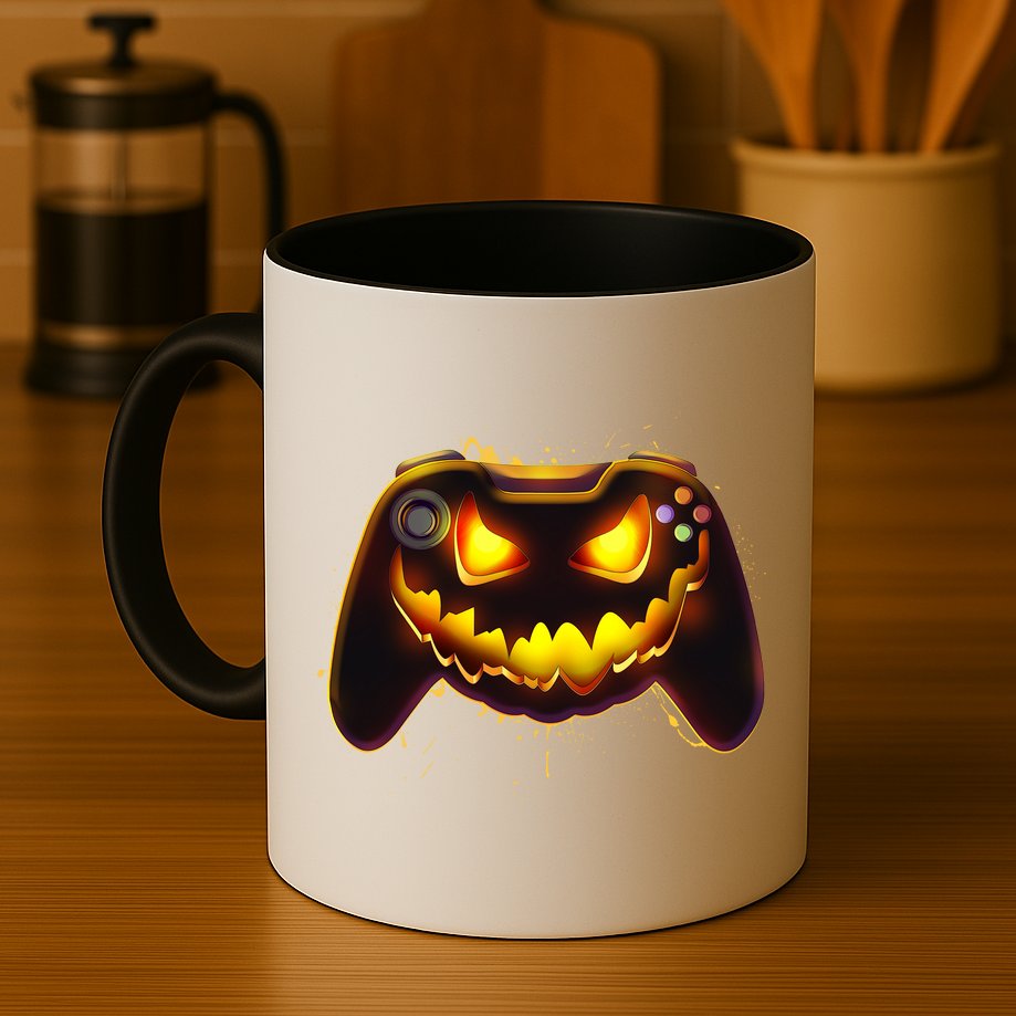 Halloween Pumpkin Jack O Lantern Face Video Game Controller Mug