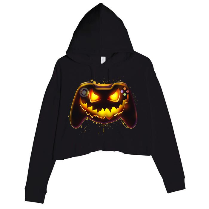 Halloween Pumpkin Jack O Lantern Face Video Game Controller Crop Fleece Hoodie