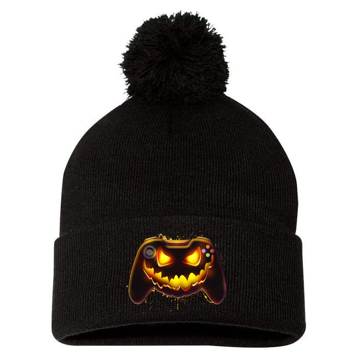 Halloween Pumpkin Jack O Lantern Face Video Game Controller Pom Pom 12in Knit Beanie