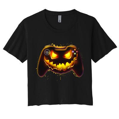 Halloween Pumpkin Jack O Lantern Face Video Game Controller Crop Top