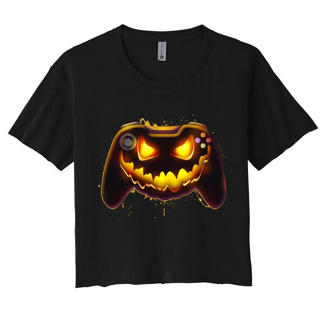 Halloween Pumpkin Jack O Lantern Face Video Game Controller Crop Top