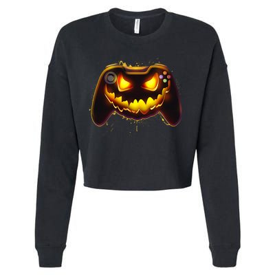 Halloween Pumpkin Jack O Lantern Face Video Game Controller Cropped Pullover Crew