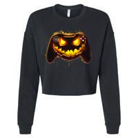 Halloween Pumpkin Jack O Lantern Face Video Game Controller Cropped Pullover Crew