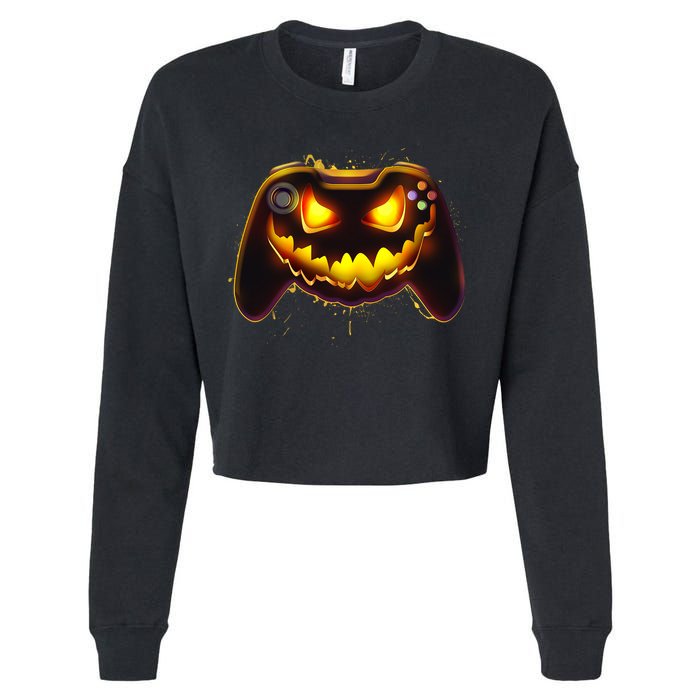 Halloween Pumpkin Jack O Lantern Face Video Game Controller Cropped Pullover Crew