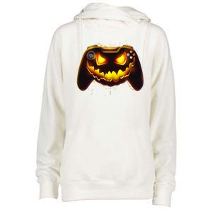 Halloween Pumpkin Jack O Lantern Face Video Game Controller Womens Funnel Neck Pullover Hood