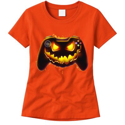 Halloween Pumpkin Jack O Lantern Face Video Game Controller Womens T-Shirt