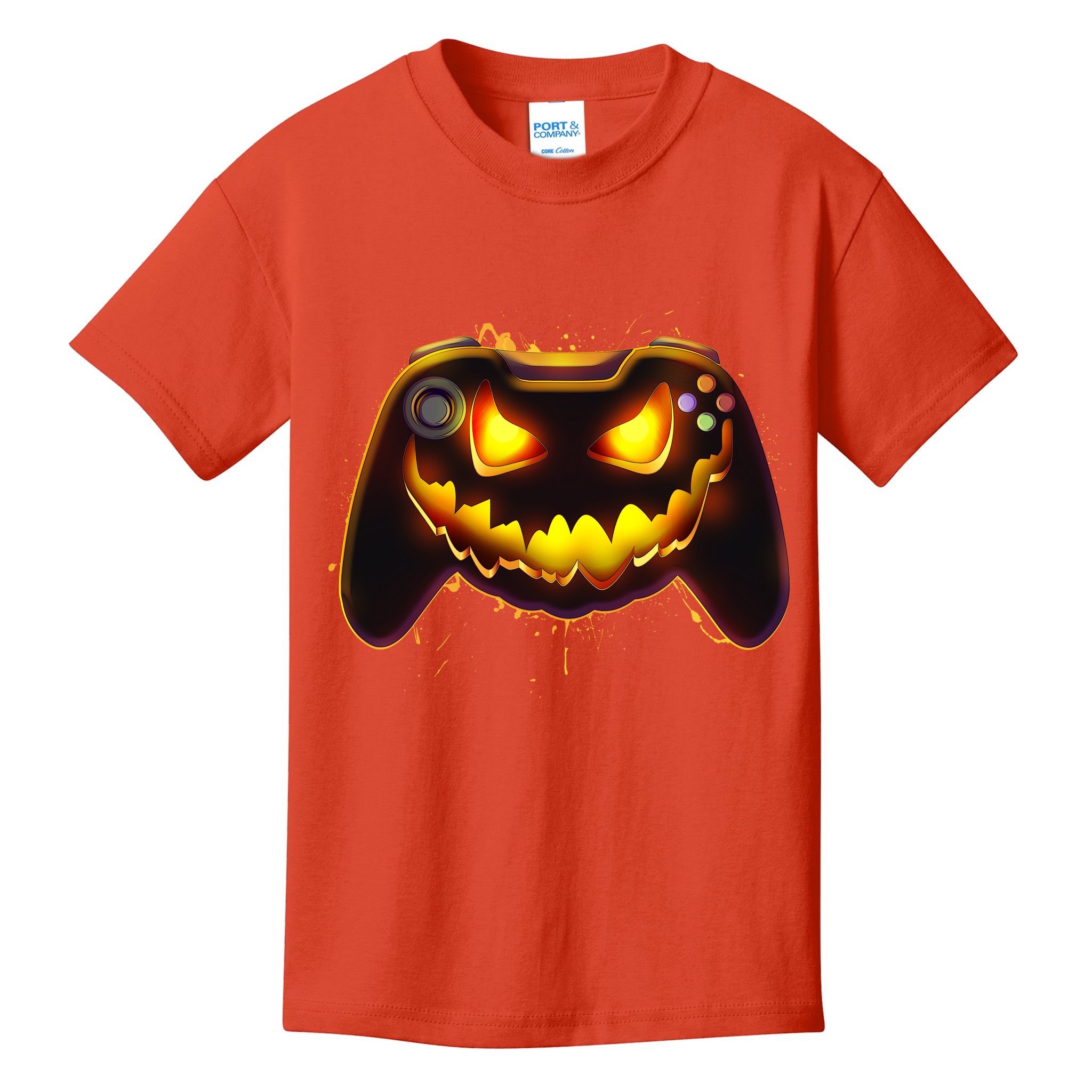 Halloween Pumpkin Jack O Lantern Face Video Game Controller Kids T-Shirt