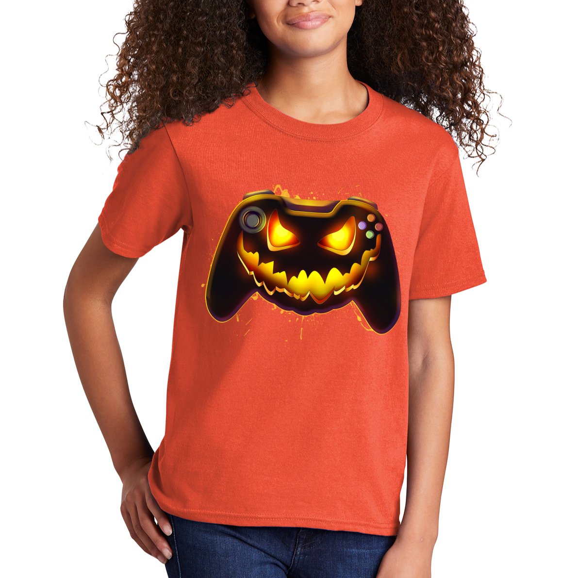 Halloween Pumpkin Jack O Lantern Face Video Game Controller Kids T-Shirt
