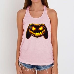 Halloween Pumpkin Jack O Lantern Face Video Game Controller Women's Knotted Racerback Tank