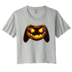 Halloween Pumpkin Jack O Lantern Face Video Game Controller Women's Crop Top Tee