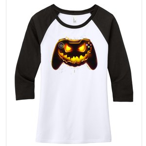 Halloween Pumpkin Jack O Lantern Face Video Game Controller Women's Tri-Blend 3/4-Sleeve Raglan Shirt