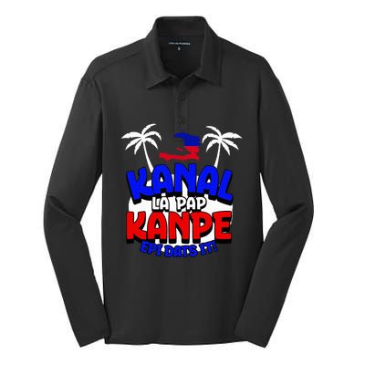 Haiti Pride Kanal Pap Kanpe Haitian Creole Heritage 1804 Map Silk Touch Performance Long Sleeve Polo