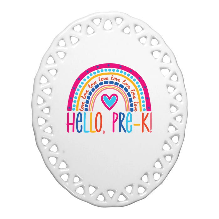 Hello Pre K First Day Of School Ceramic Oval Ornament