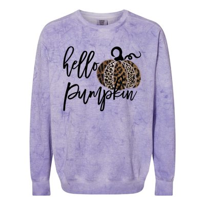 Hello Pumpkin Leopard Thanksgiving Halloween Fall Meaningful Gift Colorblast Crewneck Sweatshirt