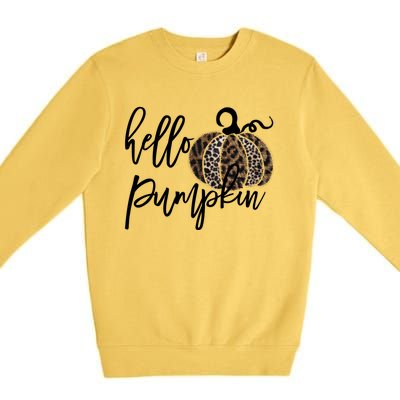 Hello Pumpkin Leopard Thanksgiving Halloween Fall Meaningful Gift Premium Crewneck Sweatshirt