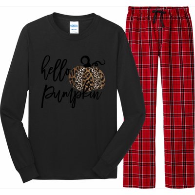 Hello Pumpkin Leopard Thanksgiving Halloween Fall Meaningful Gift Long Sleeve Pajama Set