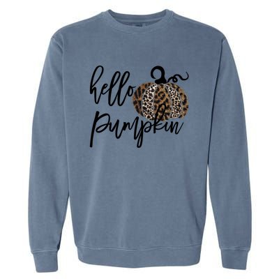 Hello Pumpkin Leopard Thanksgiving Halloween Fall Meaningful Gift Garment-Dyed Sweatshirt