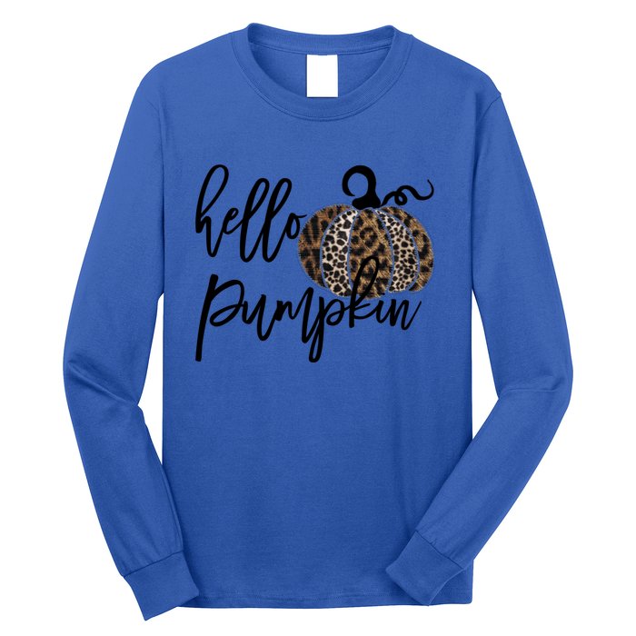 Hello Pumpkin Leopard Thanksgiving Halloween Fall Meaningful Gift Long Sleeve Shirt