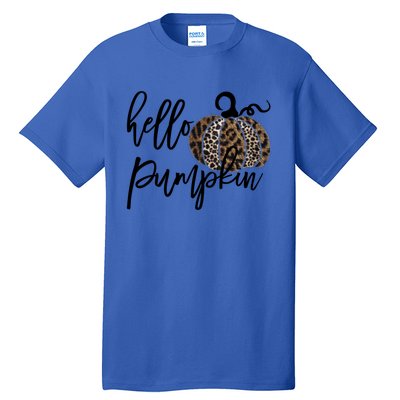 Hello Pumpkin Leopard Thanksgiving Halloween Fall Meaningful Gift Tall T-Shirt