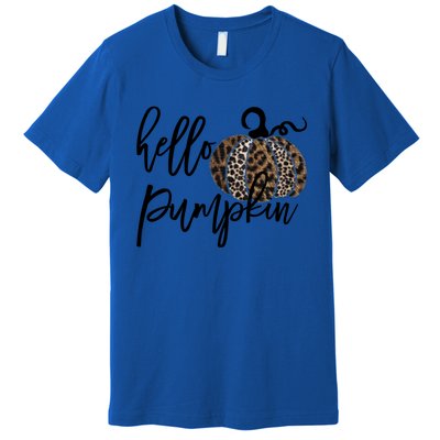 Hello Pumpkin Leopard Thanksgiving Halloween Fall Meaningful Gift Premium T-Shirt